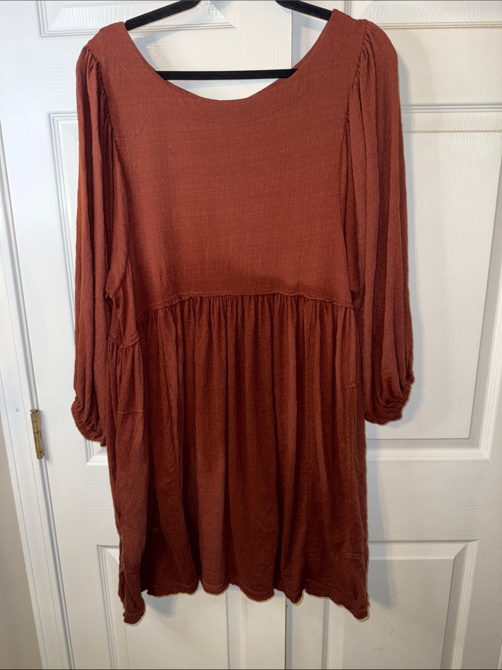 Free People Rust Long-Sleeve Peasant Dress